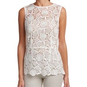 CABI Open Knit Needle Lace Peplum Top White/Ivory S #800 EUC